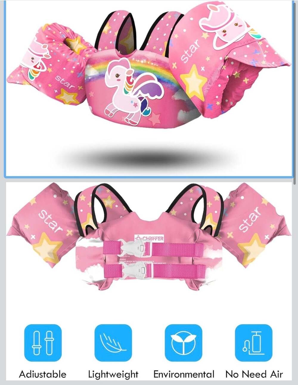 CHRIFFER Kids Swim Vest with Arm Wings and Shoulder Harness, Pink Unicorn Life J